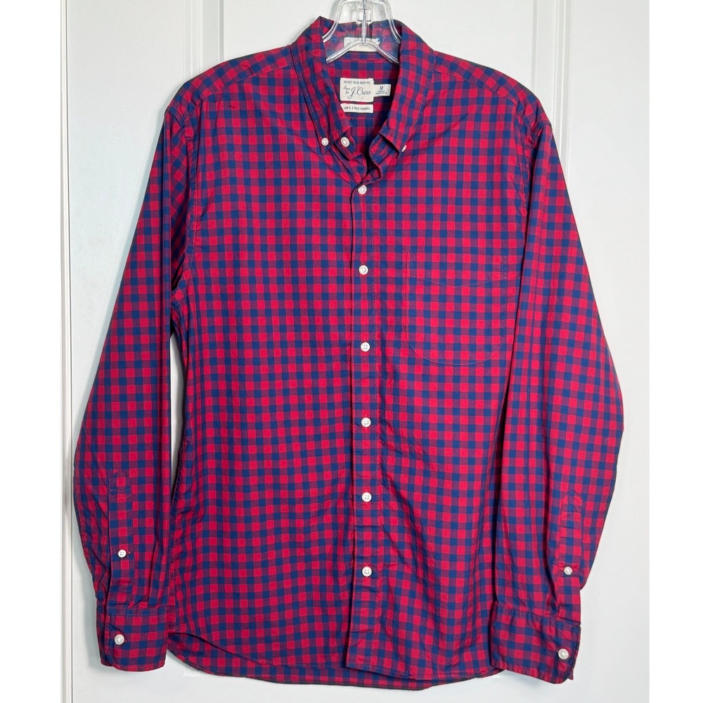 J Crew Mens‎ Slim Untucked Red Blue Gingham Button Down Shirt Secret Wash Size M